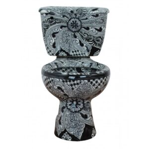 Round Mexican Talavera Toilet Sello Negro