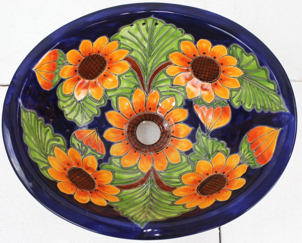 Mexican Talavera Sink Oval Sunflowers