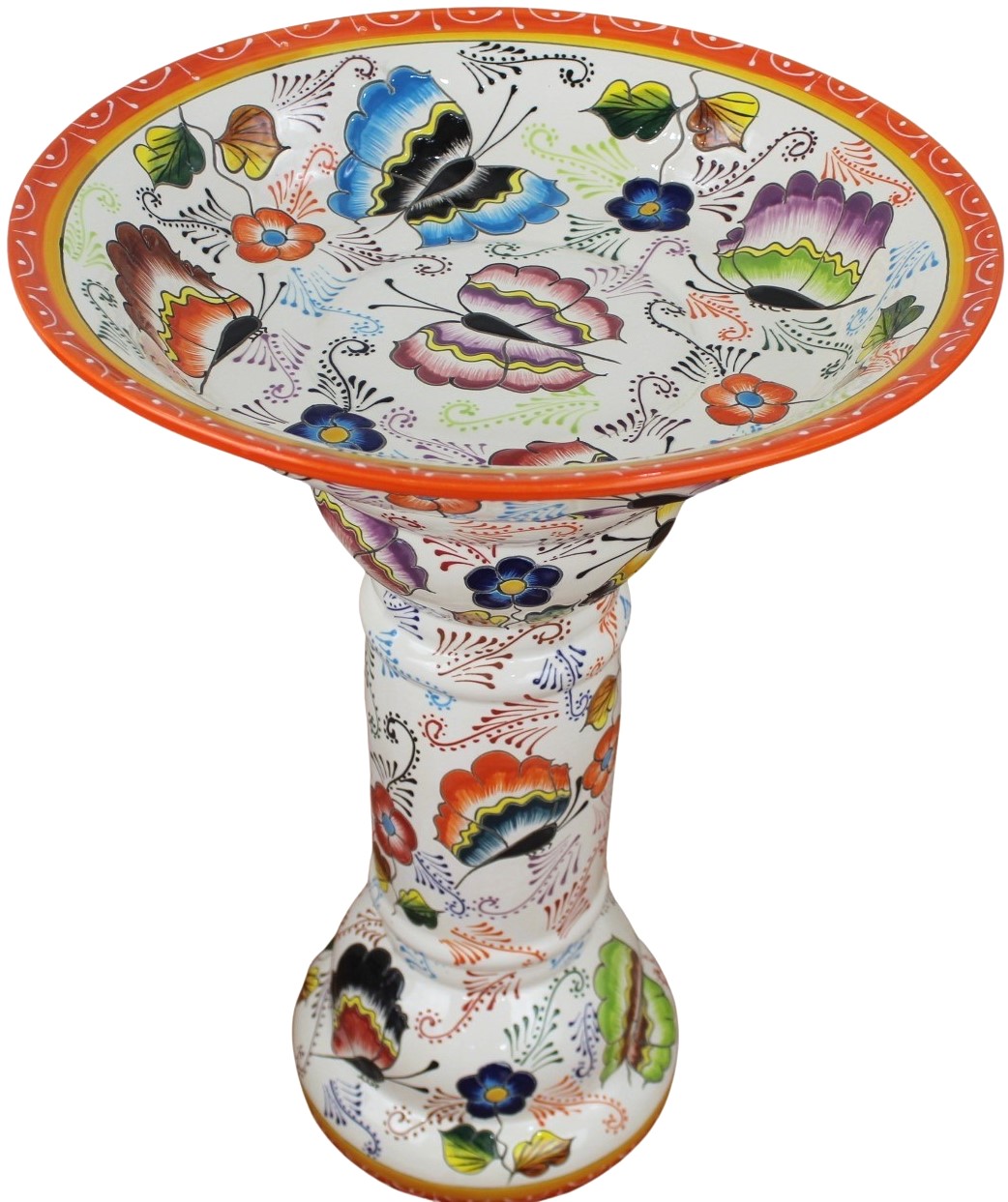 Mexican Talavera Birdbath Handcrafted Butterflies
