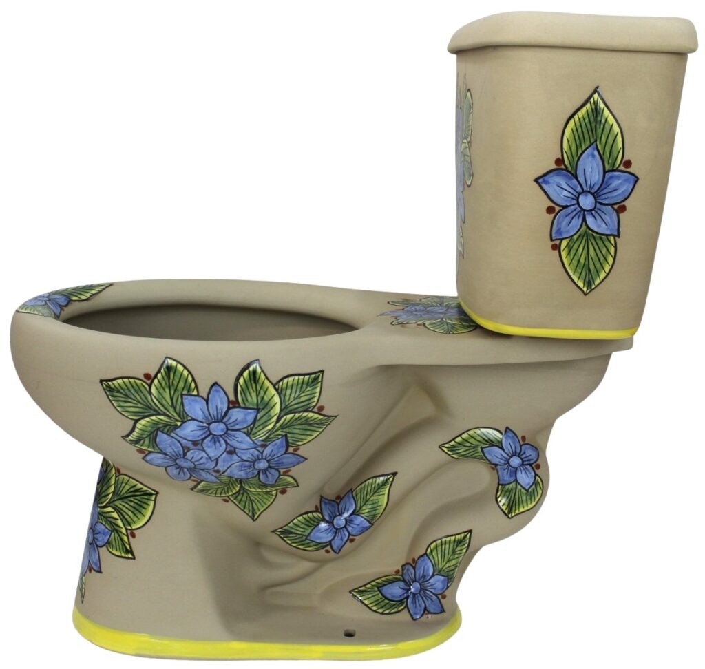 Round Mexican Talavera Toilet Margarita Azul Mate