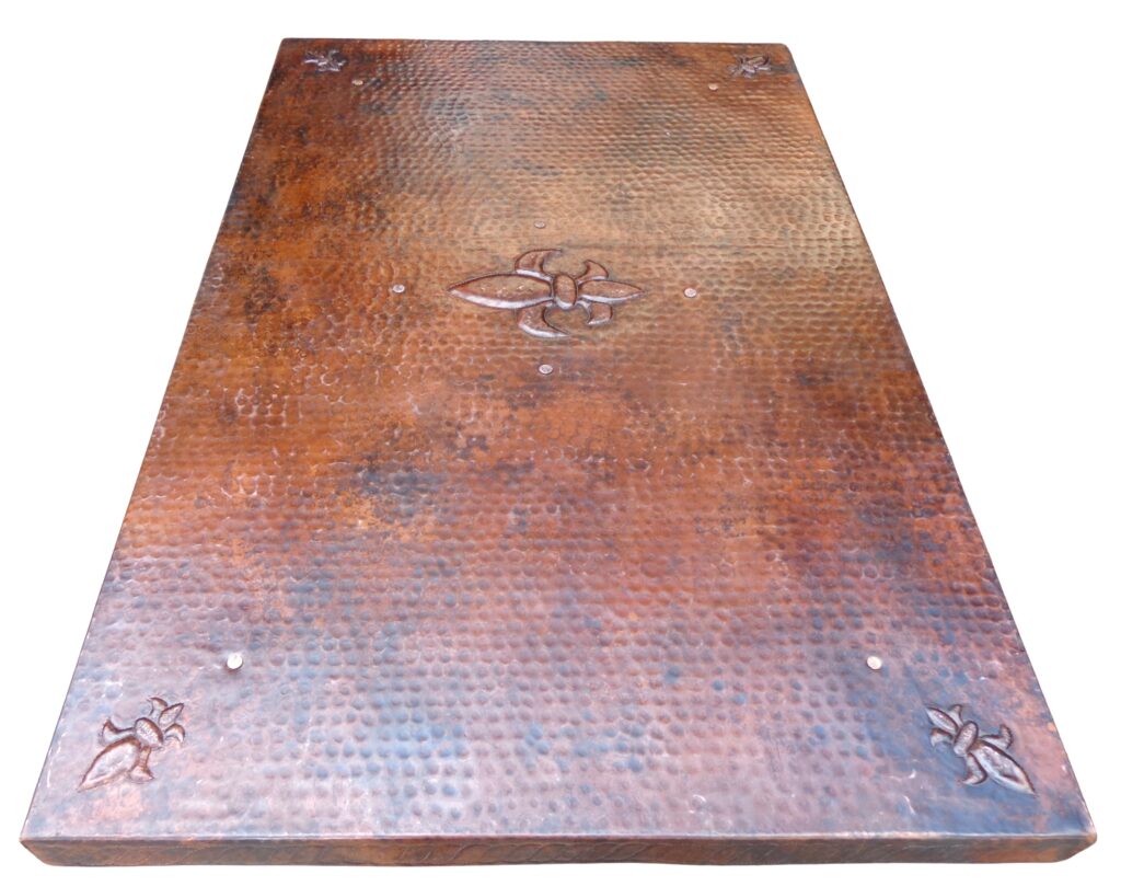 Hammered Copper Table Top Rectangular Flor de Lis