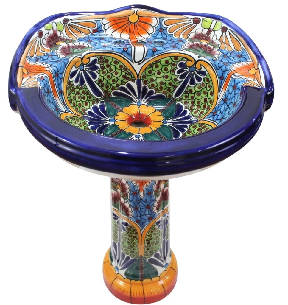 Mexican Talavera Pedestal Sink Roman Cuetzalan