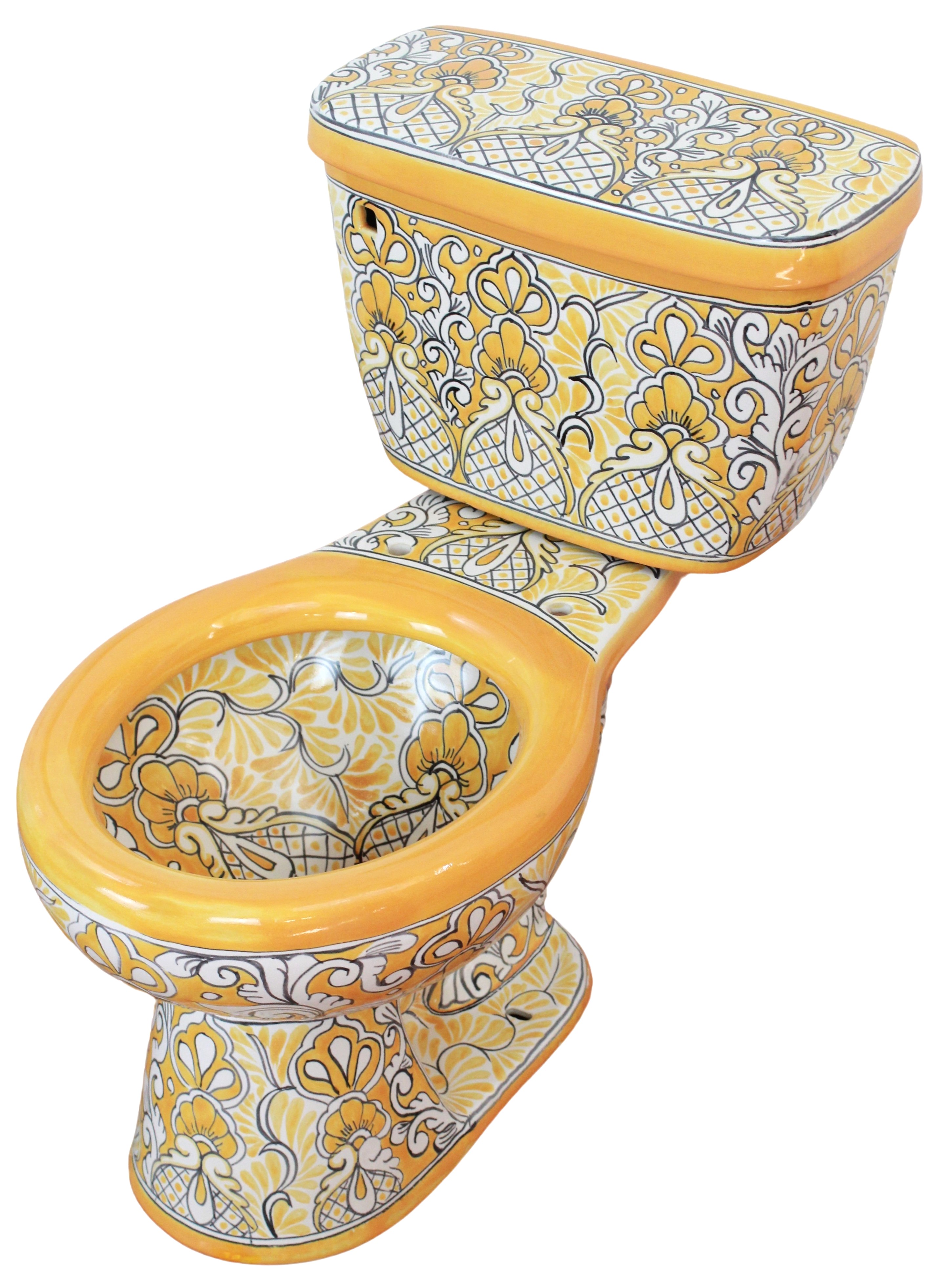 Round Mexican Talavera Toilet Margarita Acapulco Amarillo