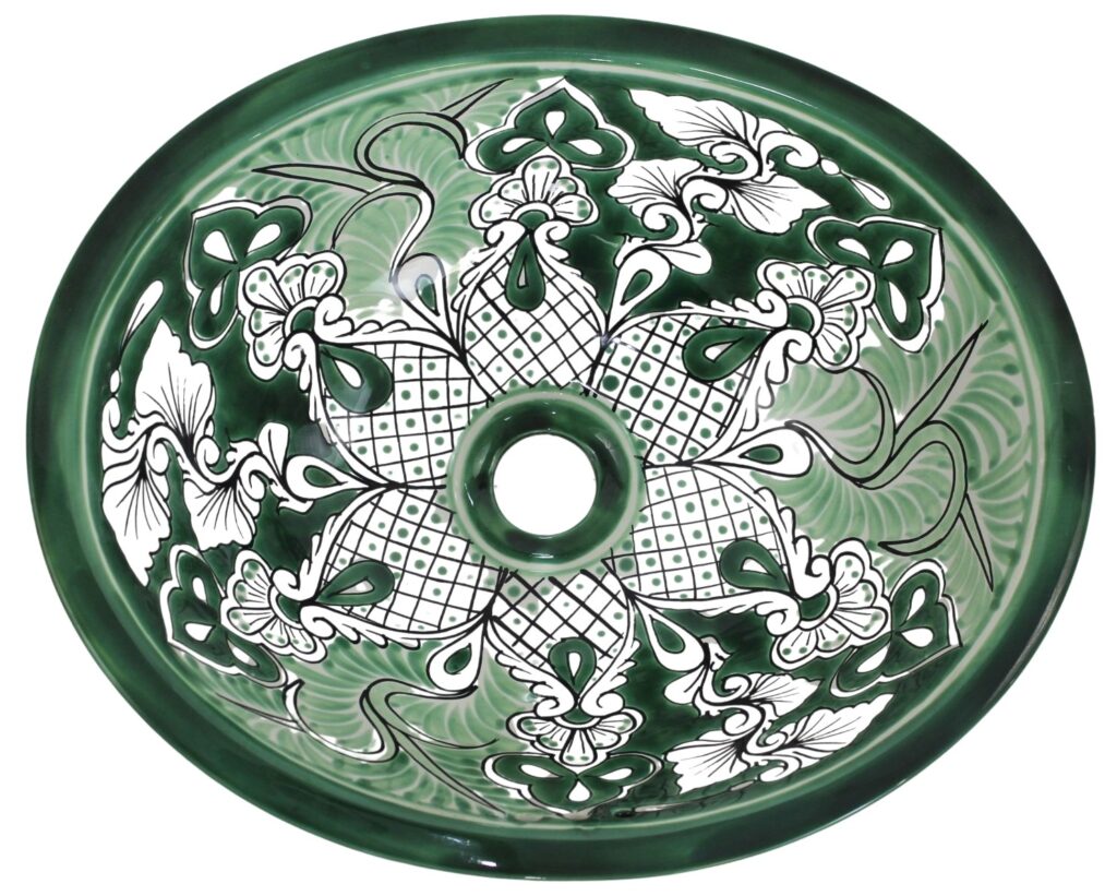 Mexican Talavera Sink Oval Acapulco Verde Pino