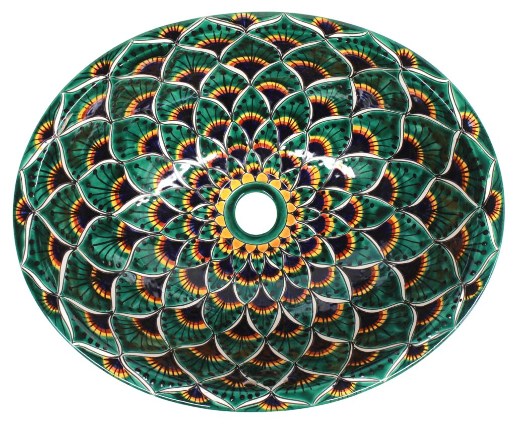 Mexican Talavera Sink Oval Pavo Real Verde