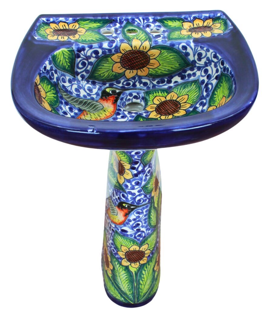 Mexican Talavera Pedestal Sink Hummingbirds Sunflowers