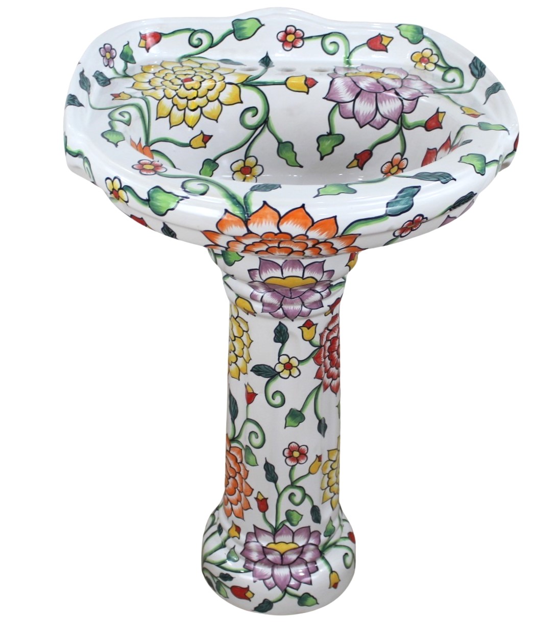 Mexican Talavera Pedestal Sink Roman Flowers