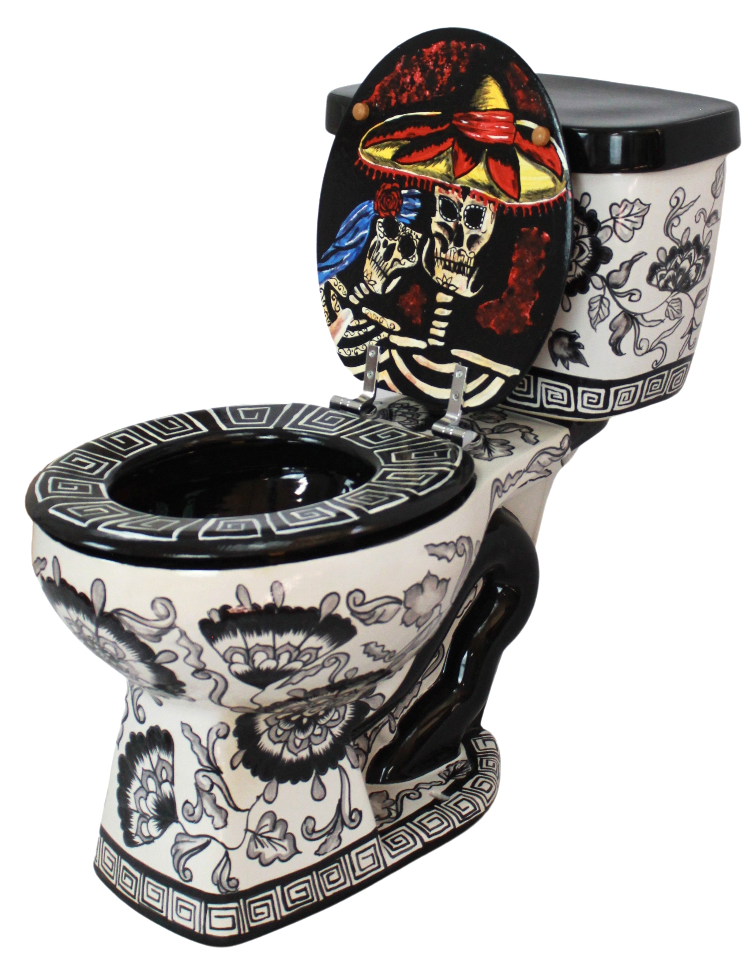 Round Mexican Talavera Toilet Dia De Muertos 2