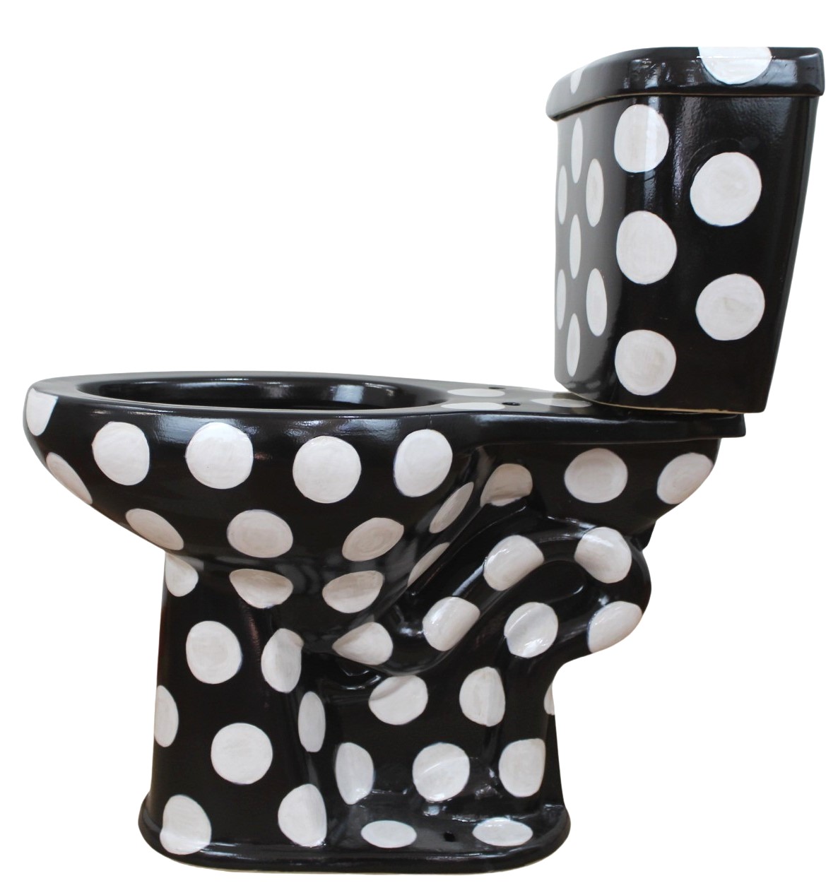 Elongated Comfort Height Toilet Circulos Blancos y Negros