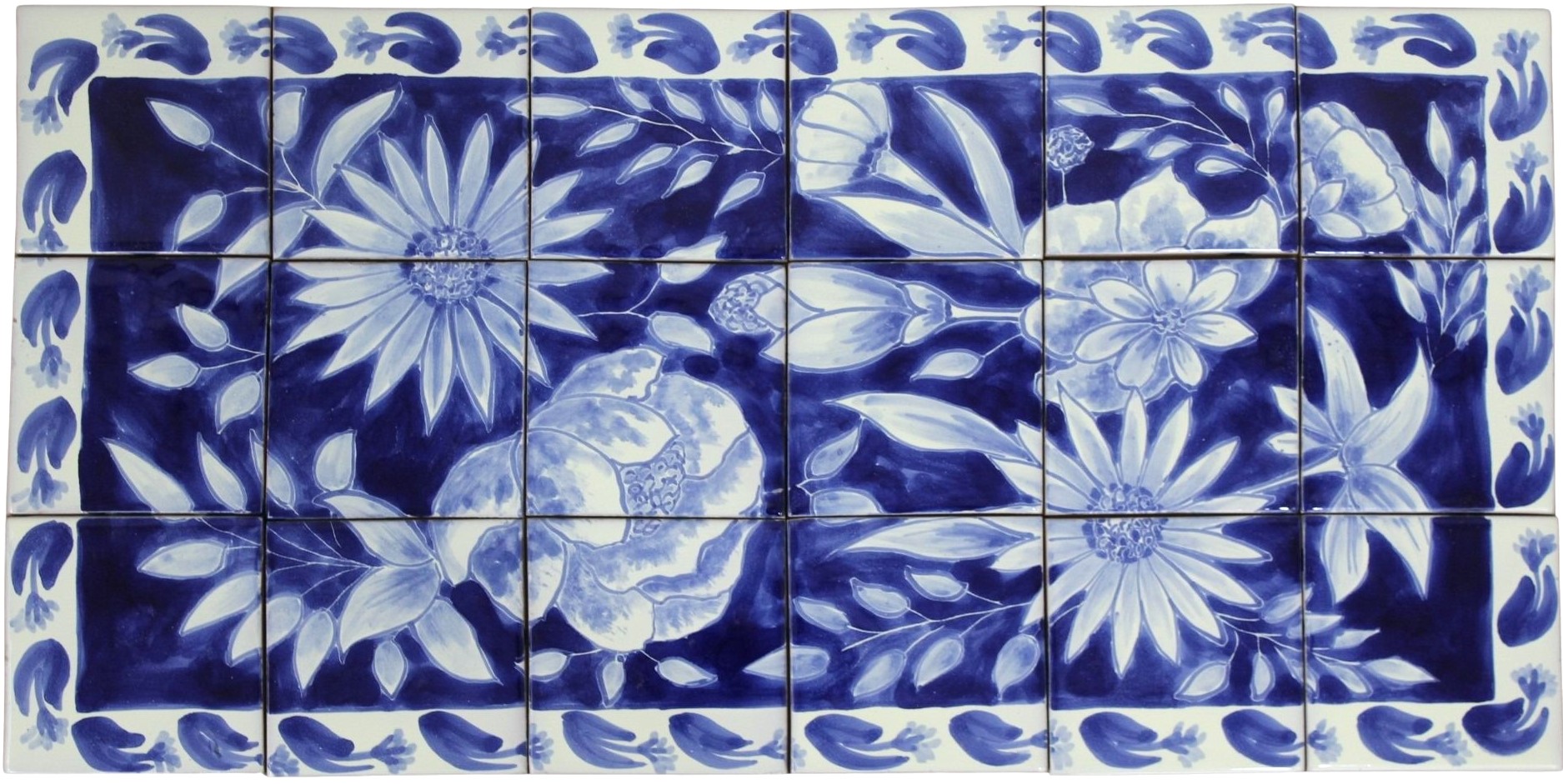 Mexican Talavera Mural Hojas Azules