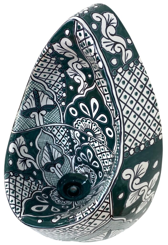 Mexican Talavera Ceramic Urinal Hand Painted Acapulco Verde Pino