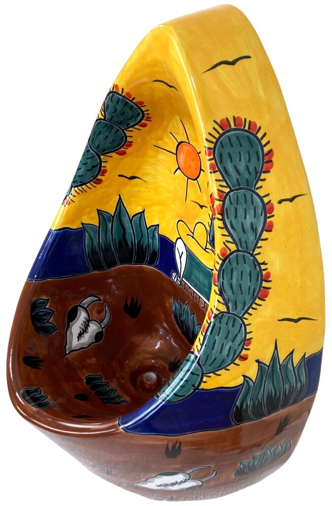 Mexican Talavera Ceramic Urinal Hand Painted Rancheros Amarillo